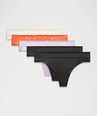 Lululemon Underease Mid-rise Thong Underwear 5 Pack In Black
