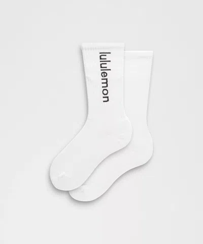 Lululemon Unisex Daily Essential Crew Socks Wordmark In White