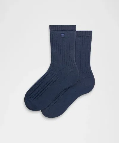 Lululemon Unisex Ribbed Cotton-blend Crew Socks In Blue