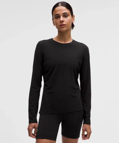 Lululemon Uv-protective Side Ruched Running Long Sleeve In Black