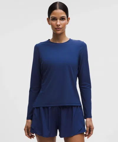 Lululemon Uv-protective Side Ruched Running Long Sleeve In Blue
