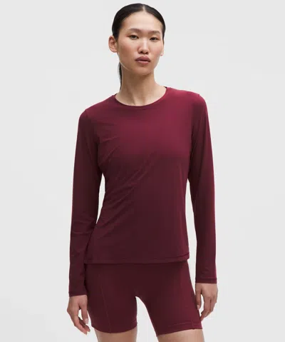 Lululemon Uv-protective Side Ruched Running Long Sleeve In Burgundy
