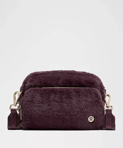 Lululemon Women's Everywhere Plush Fleece Crossbody Bag In Black Plum/gold In Purple