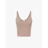 Lululemon Womens Taupetastic V-neckline Cropped Stretch-woven Top In Taupetastic
