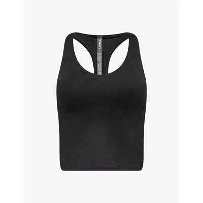 Lululemon Womens Black Heather Halo Performance Scoop-neck Cropped Stretch-recycled Polyester Top Xl