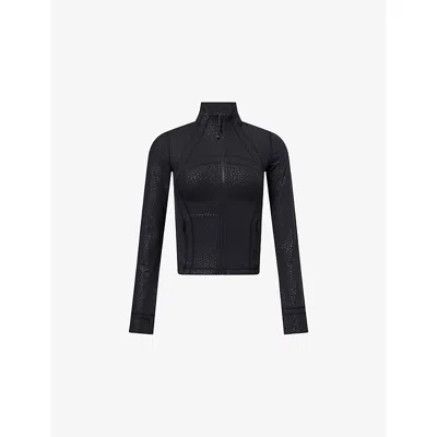 Lululemon Womens Define Graphic-print Stretch-jersey Jacket Leop Daisy Emboss Black