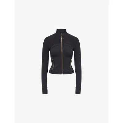 LULULEMON WOMENS BLACK/GOLD/GOLD DEFINE NULU™ CROPPED TECH-JERSEY JACKET
