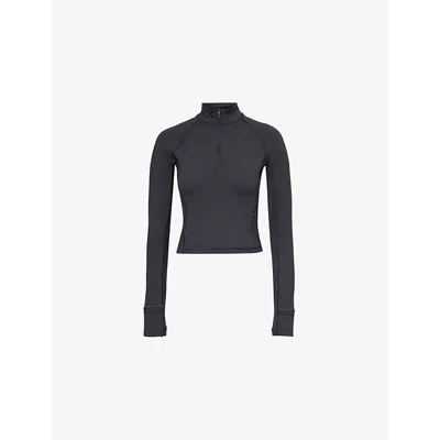 LULULEMON WOMENS BLACK RULU RUN HALF-ZIP STRETCH-WOVEN TOP