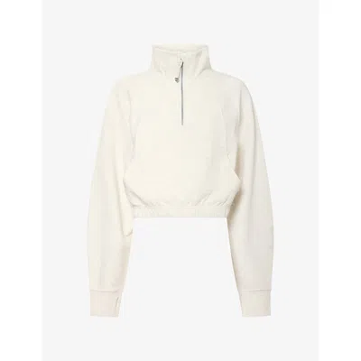 Lululemon Womens Scuba Cropped Funnel-neck Half Zip Jumper Heathered Light Ivory