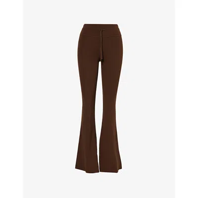 Lululemon Womens Walnut Crunch Groove High-rise Flared Stretch-rib Yoga Leggings In Brown