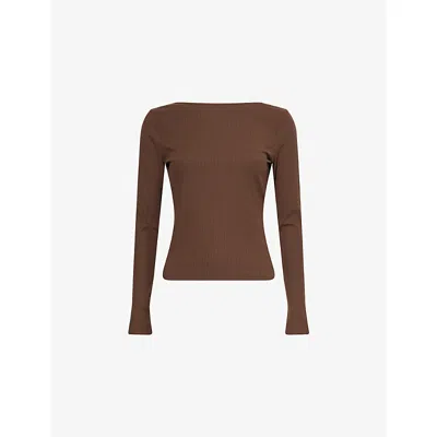 Lululemon Womens Walnut Crunch Scoop-back Stretch-rib Yoga Top In Brown