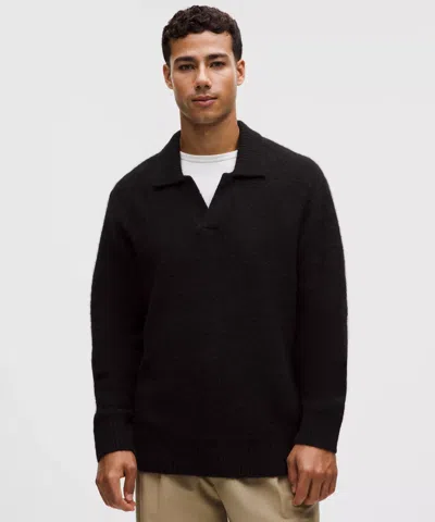 Lululemon Wool-blend Ribbed Polo Shirt In Black