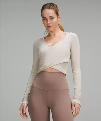 Lululemon Wrap-front Ribbed Long-sleeve Top In Gray