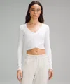 Lululemon Wrap-front Ribbed Long-sleeve Top In White