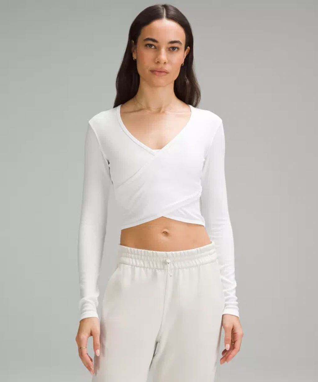 Lululemon Wrap-front Ribbed Long-sleeve Top In White | ModeSens