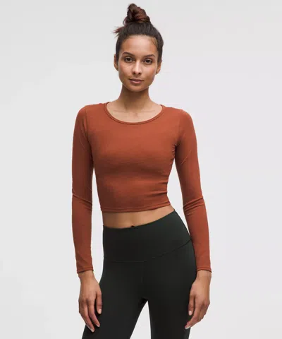 Lululemon Wunder Train Cropped Long Sleeve Shirt In Brown