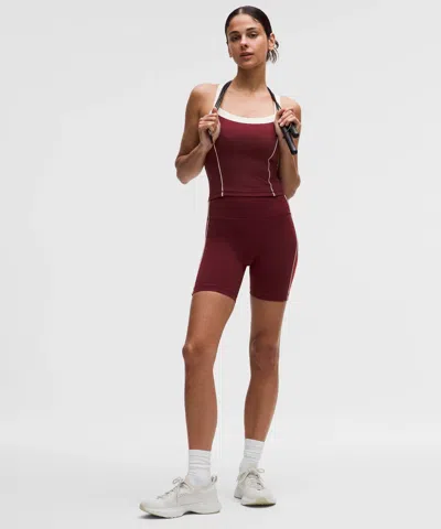 Lululemon Wunder Train No-line Piped High-rise Short 6" In Burgundy