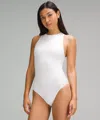 Lululemon Wundermost Bodysuit - Ultra-soft Nulu High-neck Sleeveless Bodysuit In White