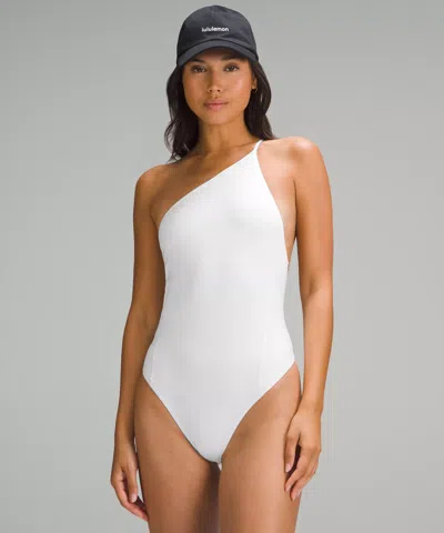 Lululemon Wundermost Bodysuit - Ultra-soft Nulu One-shoulder Spaghetti-strap Bodysuit In White