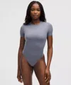 Lululemon Wundermost Bodysuit - Ultra-soft Nulu Short-sleeve Crew Thong Bodysuit In Gray