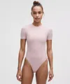 Lululemon Wundermost Bodysuit - Ultra-soft Nulu Short-sleeve Crew Thong Bodysuit In Pink