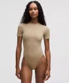 Lululemon Wundermost Bodysuit - Ultra-soft Nulu Short-sleeve Crew Thong Bodysuit In Neutral