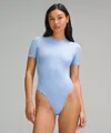 Lululemon Wundermost Bodysuit - Ultra-soft Nulu Short-sleeve Crew Thong Bodysuit In Blue