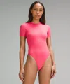 Lululemon Wundermost Bodysuit - Ultra-soft Nulu Short-sleeve Crew Thong Bodysuit In Pink