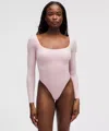 Lululemon Wundermost Bodysuit - Ultra-soft Nulu Square-neck Long-sleeve Bodysuit In Pink