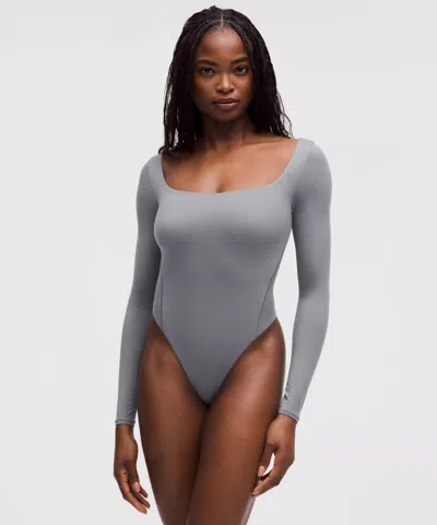 Lululemon Wundermost Bodysuit - Ultra-soft Nulu Square-neck Long-sleeve Bodysuit In Gray