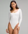 Lululemon Wundermost Bodysuit - Ultra-soft Nulu Square-neck Long-sleeve Bodysuit In White