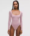 Lululemon Wundermost Bodysuit - Ultra-soft Nulu Square-neck Long-sleeve Bodysuit In Pink