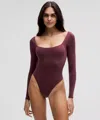 Lululemon Wundermost Bodysuit - Ultra-soft Nulu Square-neck Long-sleeve Bodysuit In Burgundy
