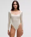 Lululemon Wundermost Bodysuit - Ultra-soft Nulu Square-neck Long-sleeve Bodysuit Shine In White
