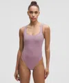 Lululemon Wundermost Bodysuit - Ultra-soft Nulu Square-neck Sleeveless Bodysuit In Purple