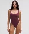 Lululemon Wundermost Bodysuit - Ultra-soft Nulu Square-neck Sleeveless Bodysuit In Purple