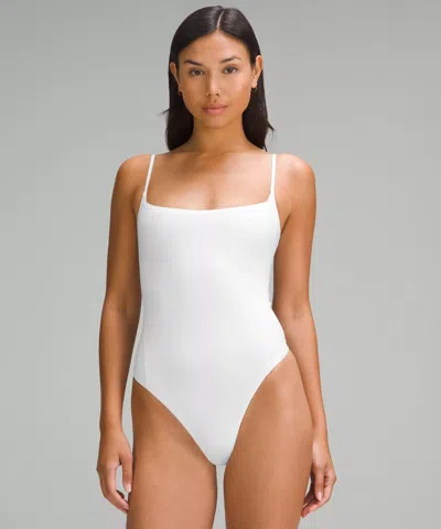 Lululemon Wundermost Bodysuit - Ultra-soft Nulu Square-neck Spaghetti-strap Bodysuit In White