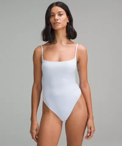 Lululemon Wundermost Bodysuit - Ultra-soft Nulu Square-neck Spaghetti-strap Bodysuit In White