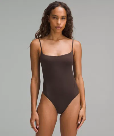 Lululemon Wundermost Bodysuit - Ultra-soft Nulu Square-neck Spaghetti-strap Bodysuit In Brown