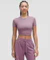 Lululemon Wundermost Ultra-soft Nulu Crewneck Cropped T-shirt In Purple