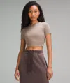 Lululemon Wundermost Ultra-soft Nulu Crewneck Cropped T-shirt In Brown