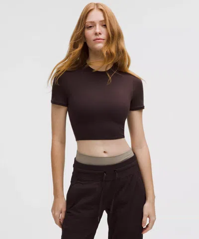 Lululemon Wundermost Ultra-soft Nulu Crewneck Cropped T-shirt In Brown