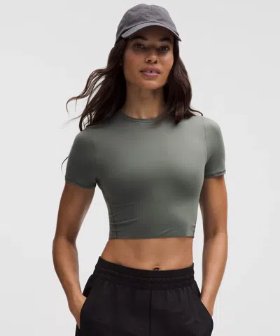 Lululemon Wundermost Ultra-soft Nulu Crewneck Cropped T-shirt In Gray