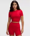 Lululemon Wundermost Ultra-soft Nulu Crewneck Cropped T-shirt In Red
