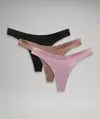 Lululemon Wundermost Ultra-soft Nulu Dipped-waist Thong Underwear 3 Pack In Pink