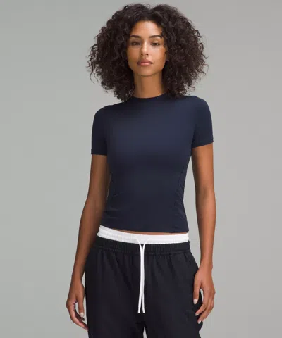 Lululemon Wundermost Ultra-soft Nulu Hip-length Crew Short-sleeve Shirt In Blue