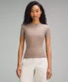 Lululemon Wundermost Ultra-soft Nulu Hip-length Crewneck Shirt In Brown