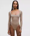 Lululemon Wundermost Bodysuit - Ultra-soft Nulu Square-neck Long-sleeve Bodysuit In Gray