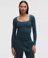 Lululemon Wundermost Ultra-soft Nulu Square-neck Long-sleeve Shirt In Blue