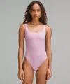 Lululemon Wundermost Ultra-soft Nulu Square-neck Sleeveless Bikini Bodysuit In Pink